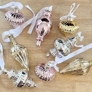 Set of 8 large glass ornaments Metallic Holiday Ornaments Set